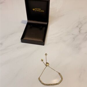 Kevin jewelers 14 karat rhinestone adjustable heart bracelet